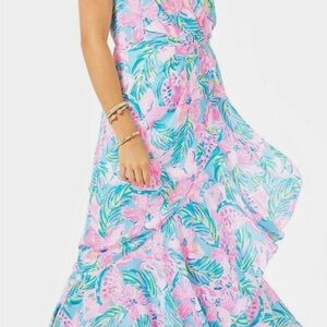 Lilly Pulitzer Maxi Dress Size 8 Taylee Blue Ibiza Gimme the Juice Blue/Pink